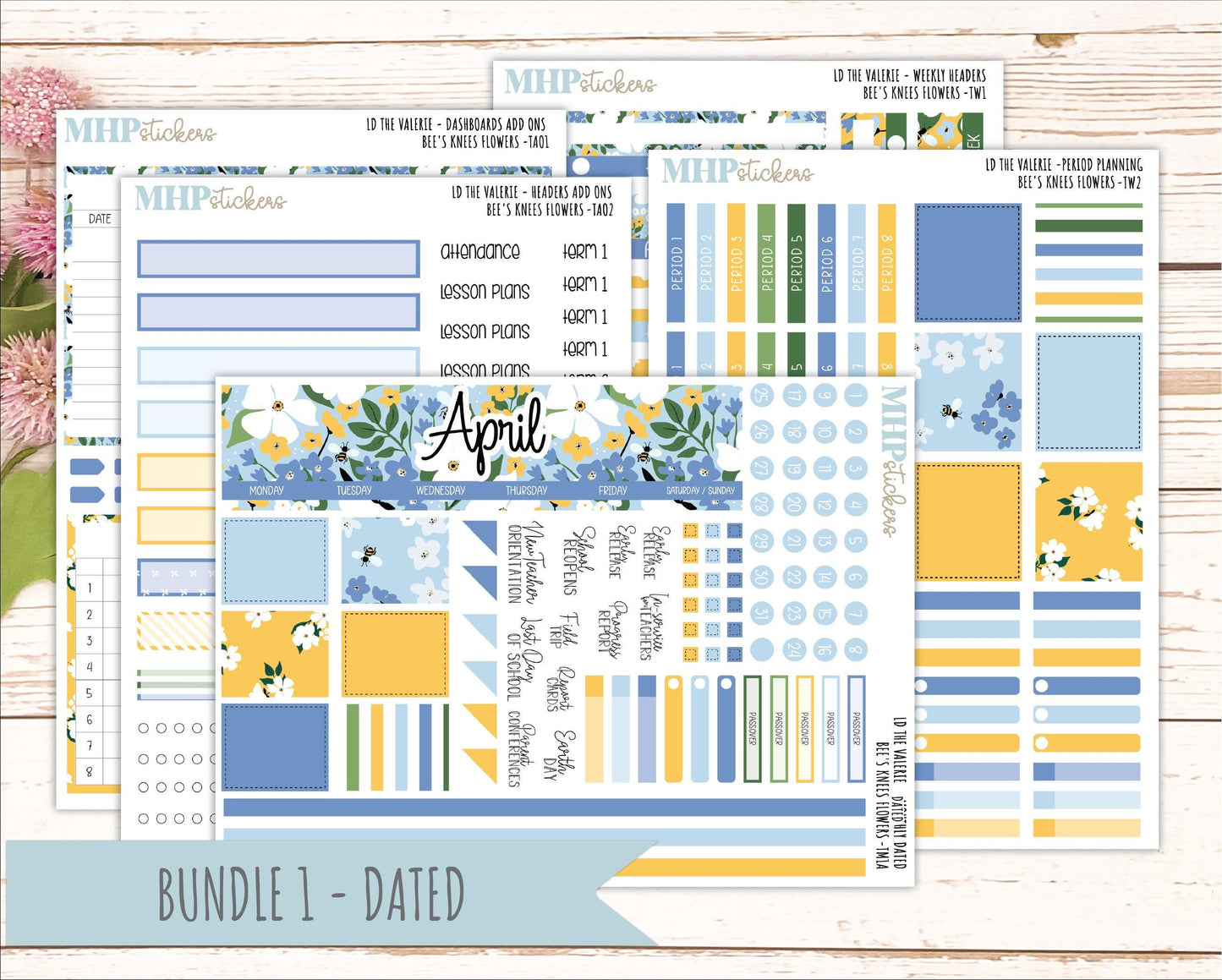 APRIL Stickers for The Valerie Laurel Denise Planner (Formerly Teacher Planner) "Bee's Knees Flowers" || TC