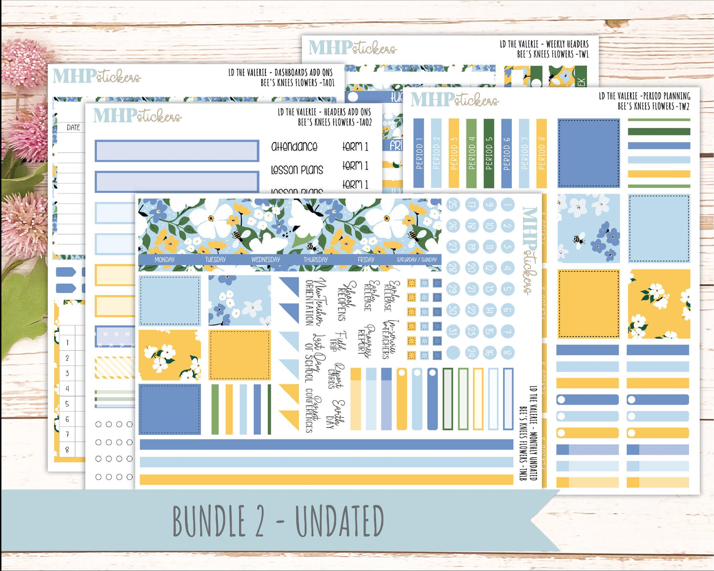 APRIL Stickers for The Valerie Laurel Denise Planner (Formerly Teacher Planner) "Bee's Knees Flowers" || TC