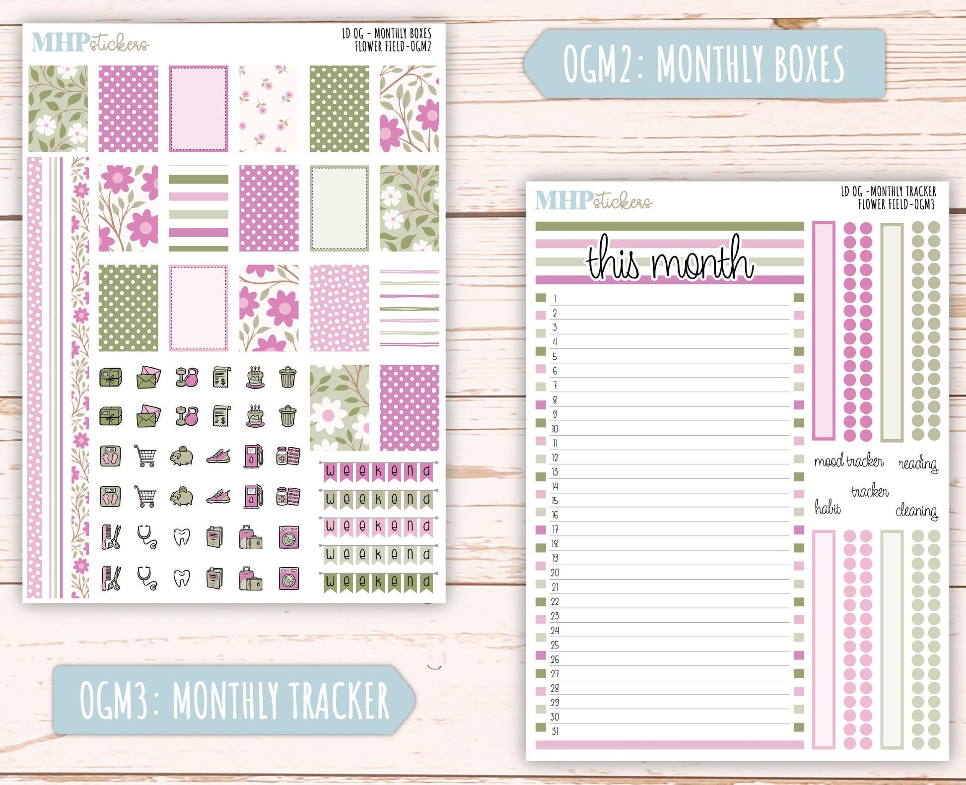 APRIL 2025 Stickers for Large size Horizontal & Vertical Laurel Denise Planner. (Formerly Original or Standar Size) "Flower Field" || OGFF