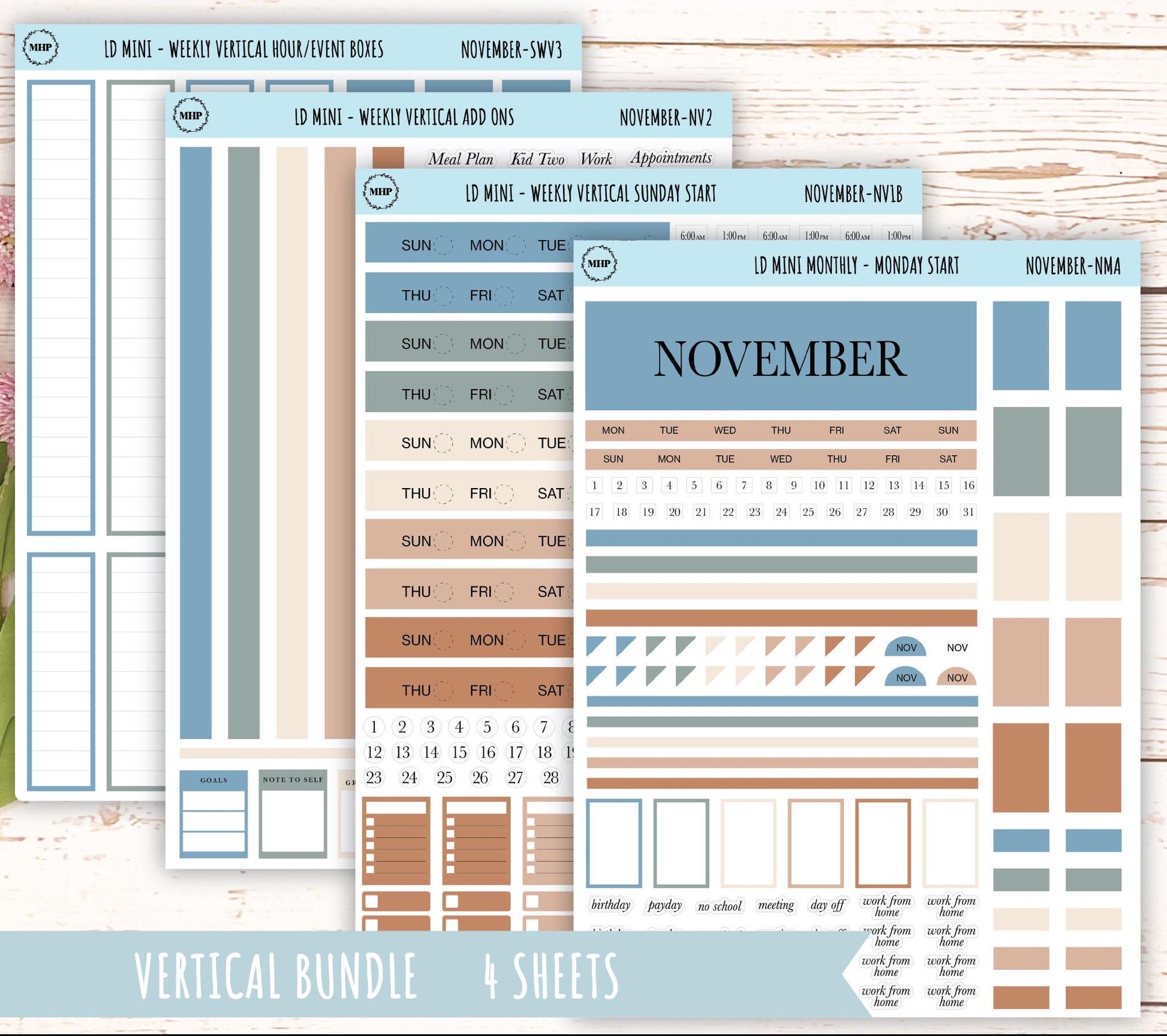 NOVEMBER Neutral Color Stickers for small Laurel Denise Planners || NNOV