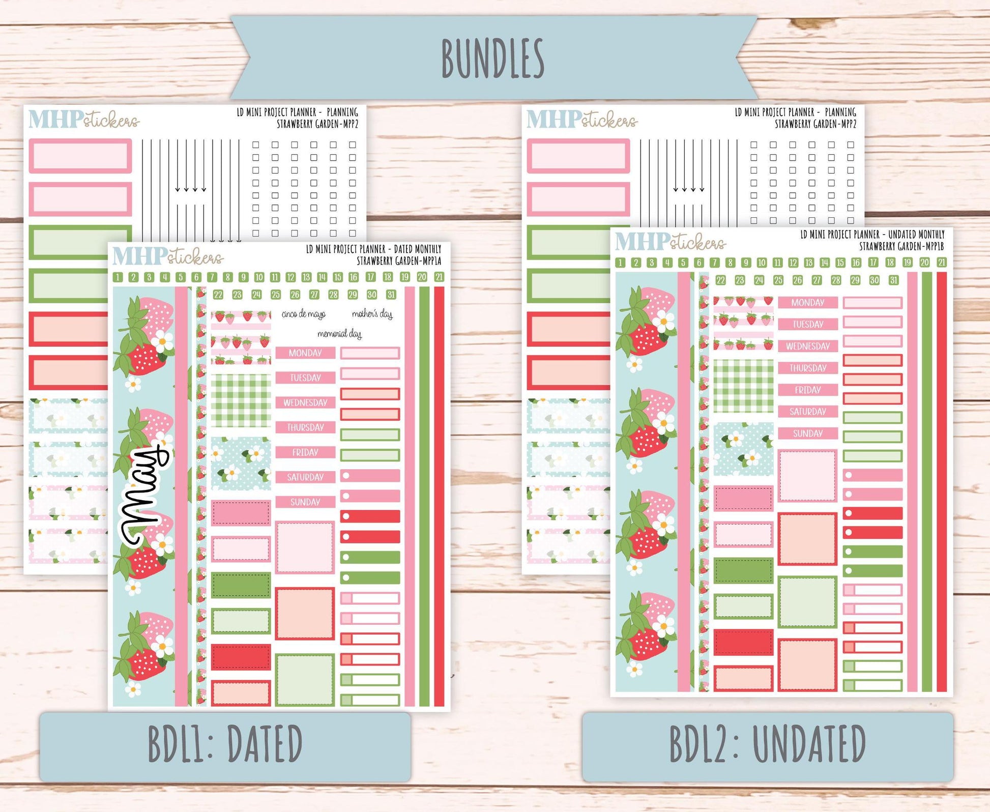 MAY 2025 Stickers for The Rose Small Laurel Denise Planner (Formerly Mini Project Planner) "Strawberry Garden" || MPPSG