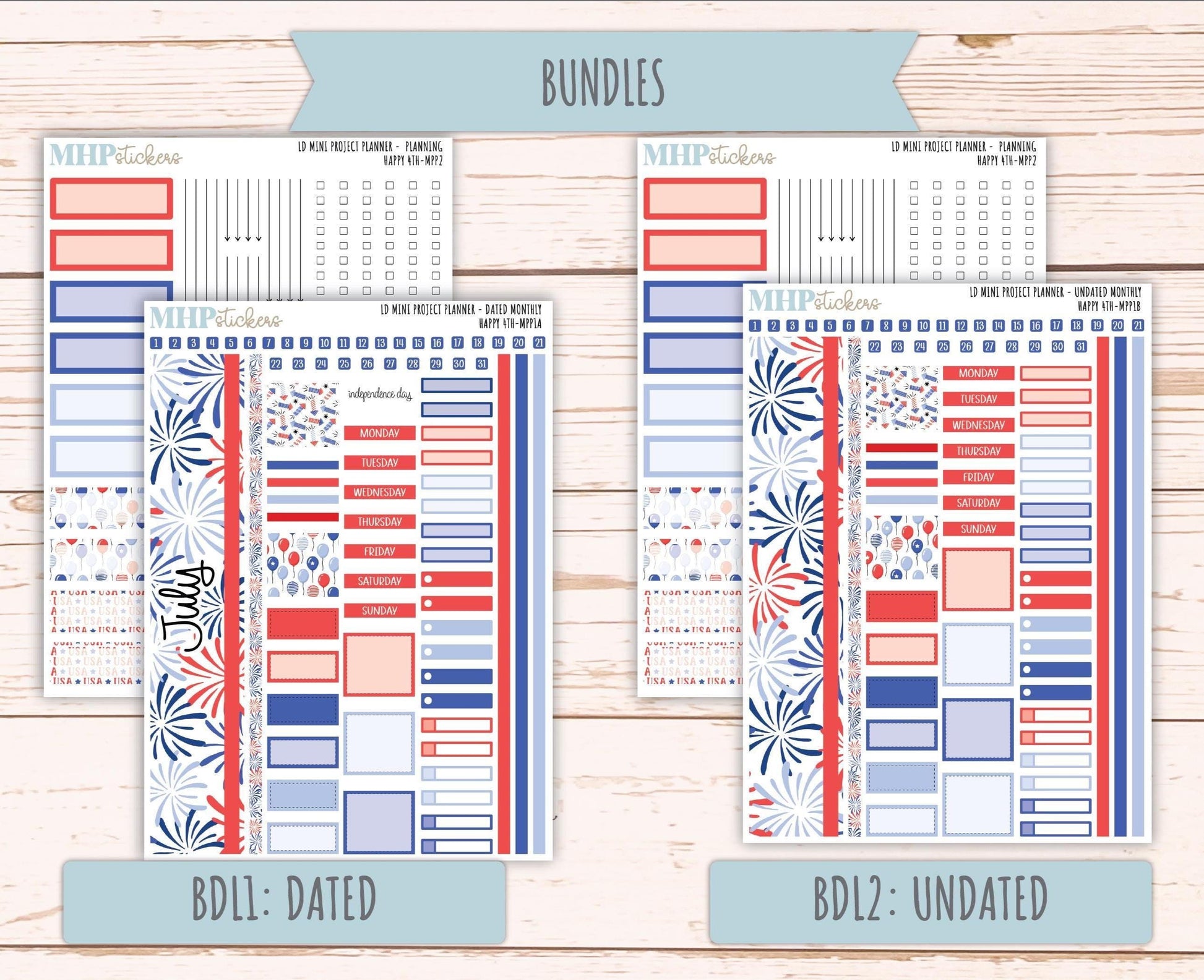 JULY 2025 Stickers for The Rose Small Laurel Denise Planner (Formerly Mini Project Planner) "Happy 4th" || MPPH4