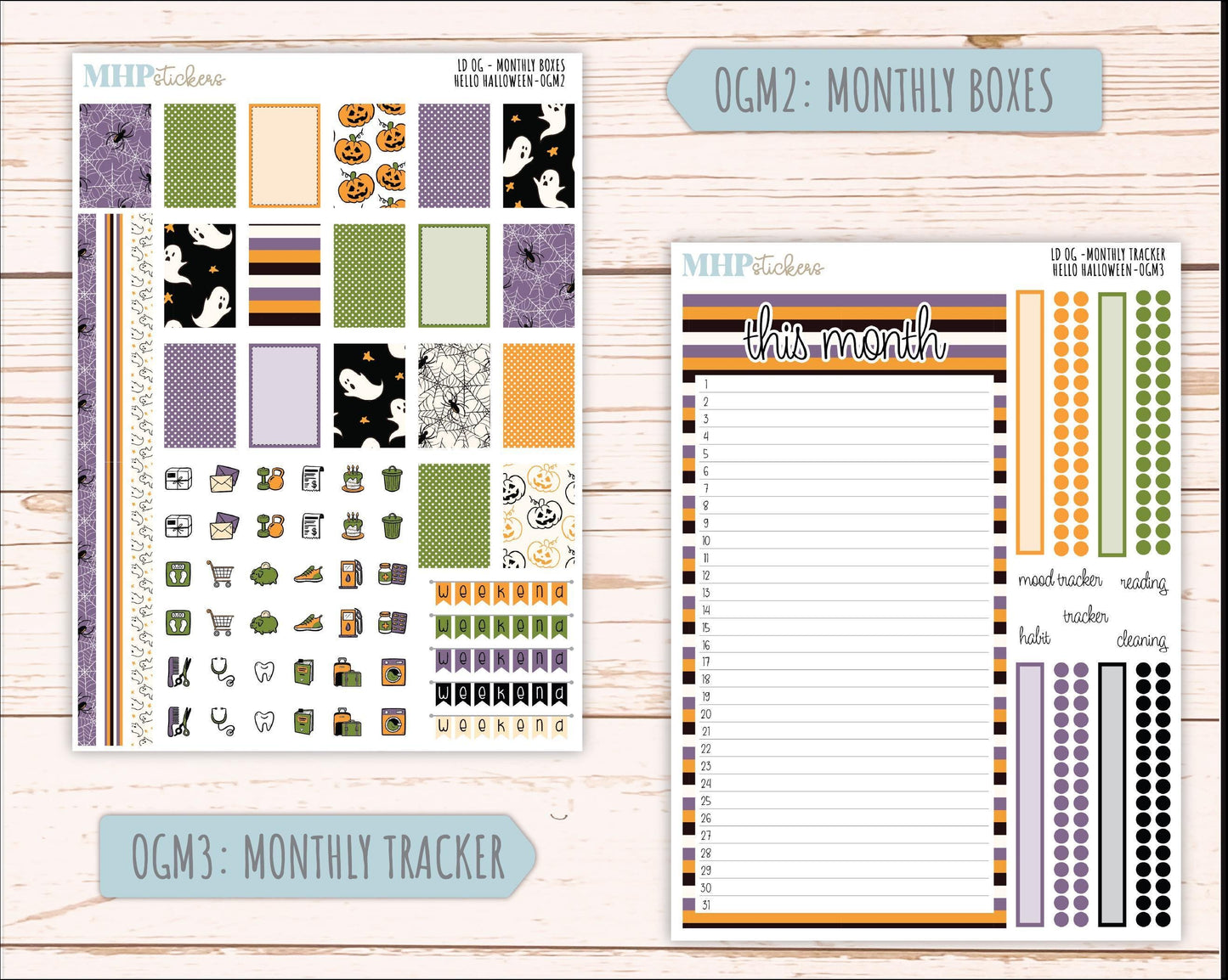 OCTOBER 2025 Stickers for Large size Horizontal & Vertical Laurel Denise Planners. (Formerly Original Size) "Hello Halloween" || OG