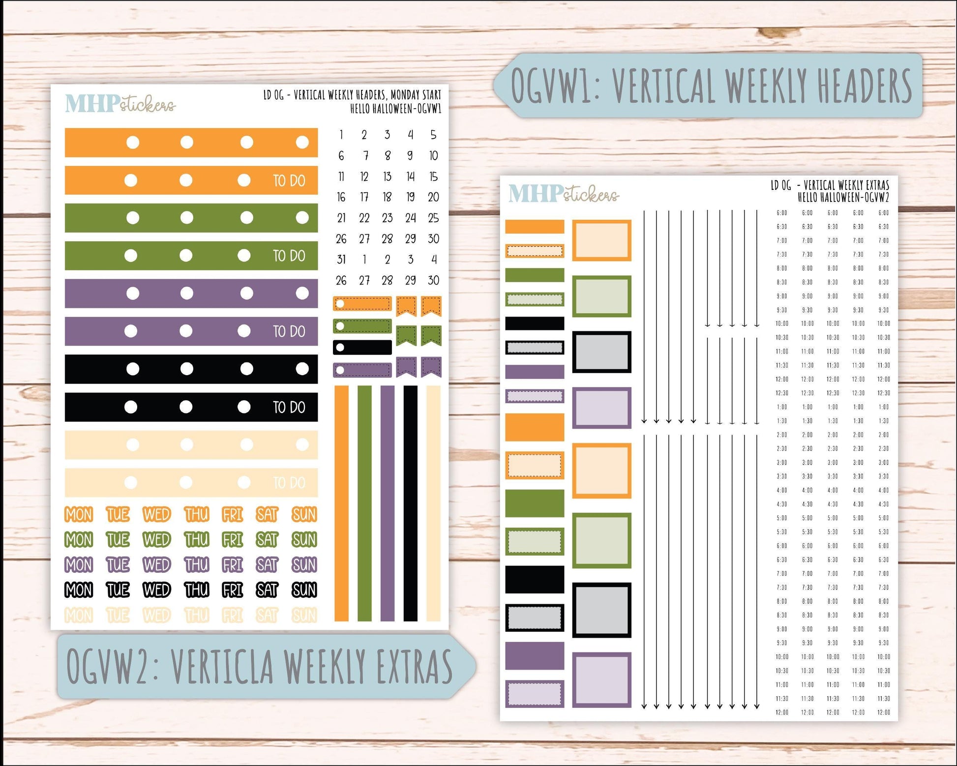 OCTOBER 2025 Stickers for Large size Horizontal & Vertical Laurel Denise Planners. (Formerly Original Size) "Hello Halloween" || OG