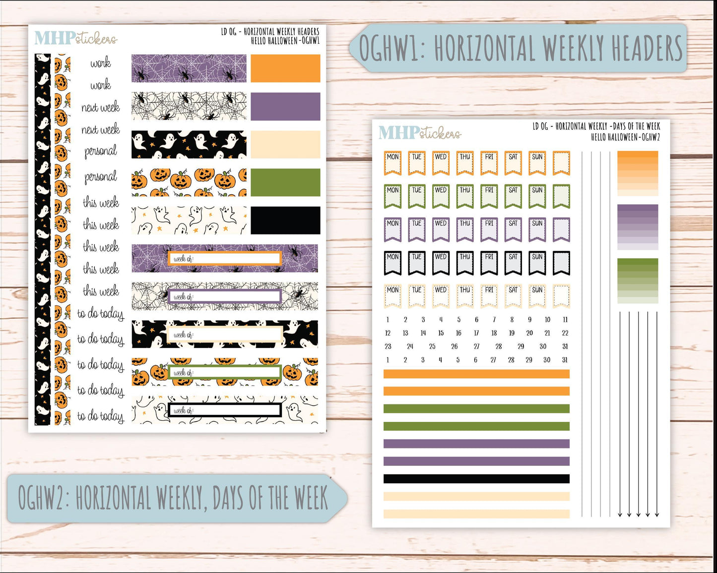 OCTOBER 2025 Stickers for Large size Horizontal & Vertical Laurel Denise Planners. (Formerly Original Size) "Hello Halloween" || OG