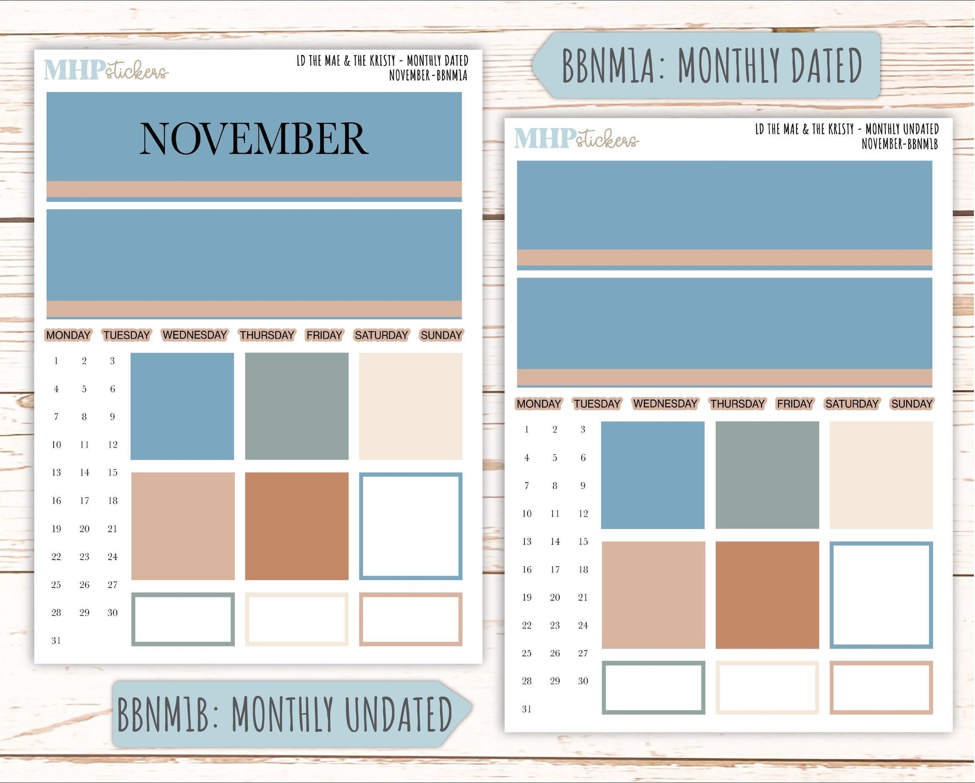 NOVEMBER Stickers for The Mae & Kristy Laurel Denise Planners (formerly Book Bound Planner). Neutral Color || BBN