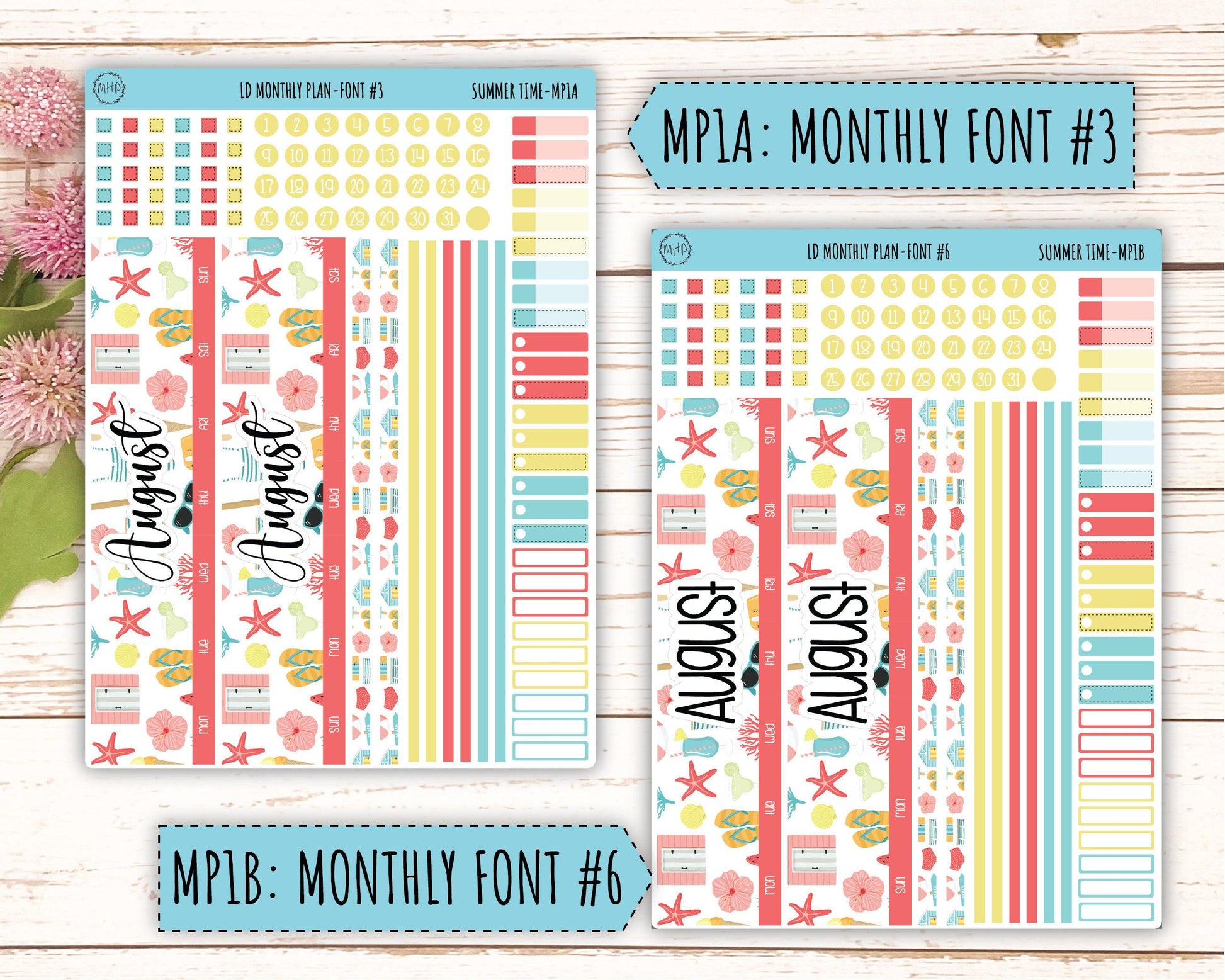 August Stickers for Large size Horizontal & Vertical Laurel Denise Planner. (Formerly Original or Standar Size) "Summer Time" || MPST