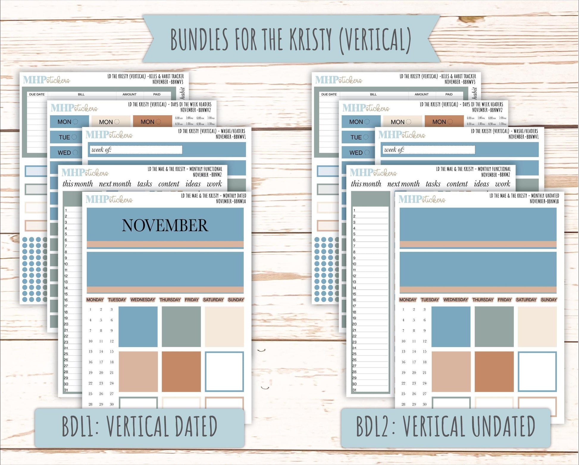 NOVEMBER Stickers for The Mae & Kristy Laurel Denise Planners (formerly Book Bound Planner). Neutral Color || BBN