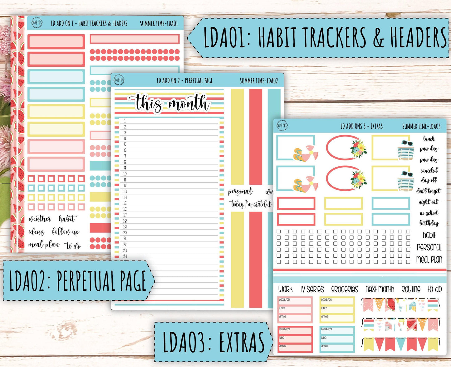August Stickers for Large size Horizontal & Vertical Laurel Denise Planner. (Formerly Original or Standar Size) "Summer Time" || MPST