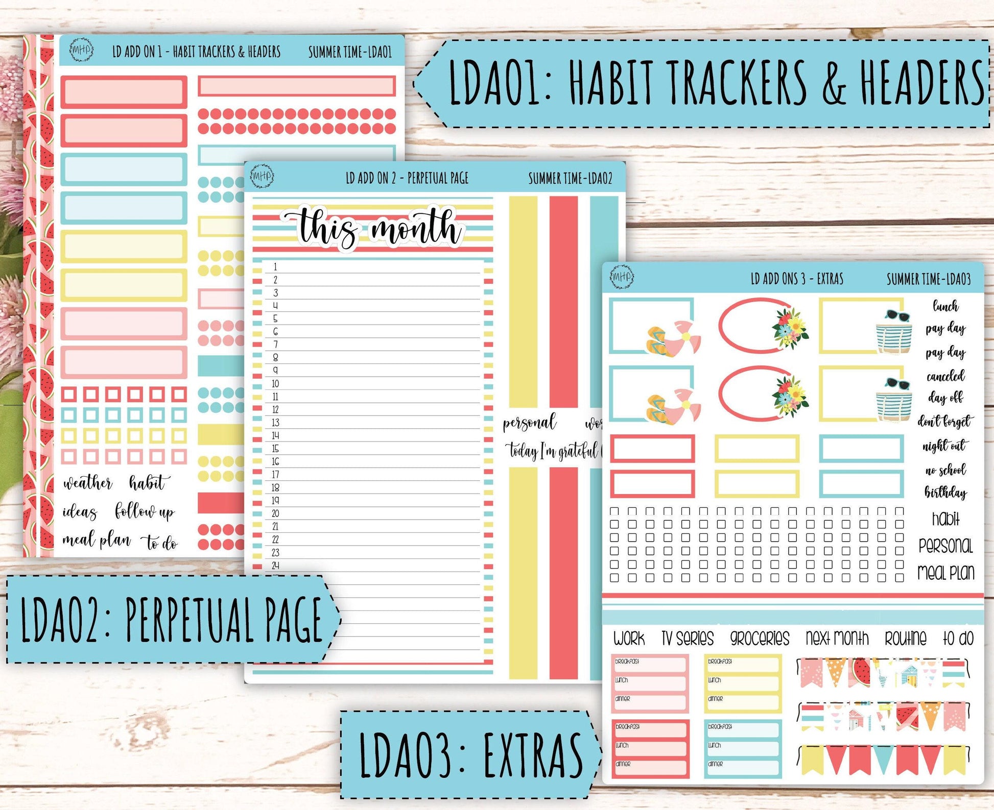 August Stickers for Large size Horizontal & Vertical Laurel Denise Planner. (Formerly Original or Standar Size) "Summer Time" || MPST
