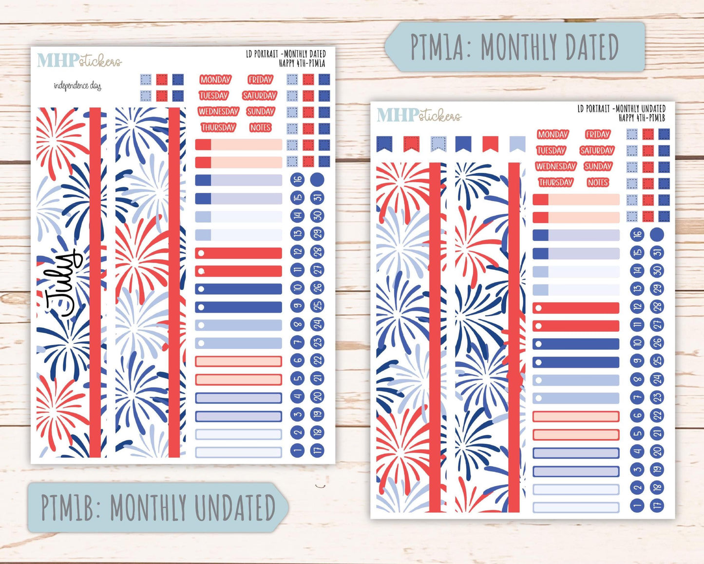 JULY 2025 Stickers for The Scout Laurel Denise Planner (formerly Portrait Planner). "Happy 4th" || PTH4