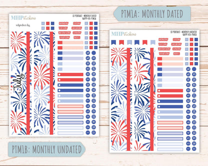 JULY 2025 Stickers for The Scout Laurel Denise Planner (formerly Portrait Planner). "Happy 4th" || PTH4