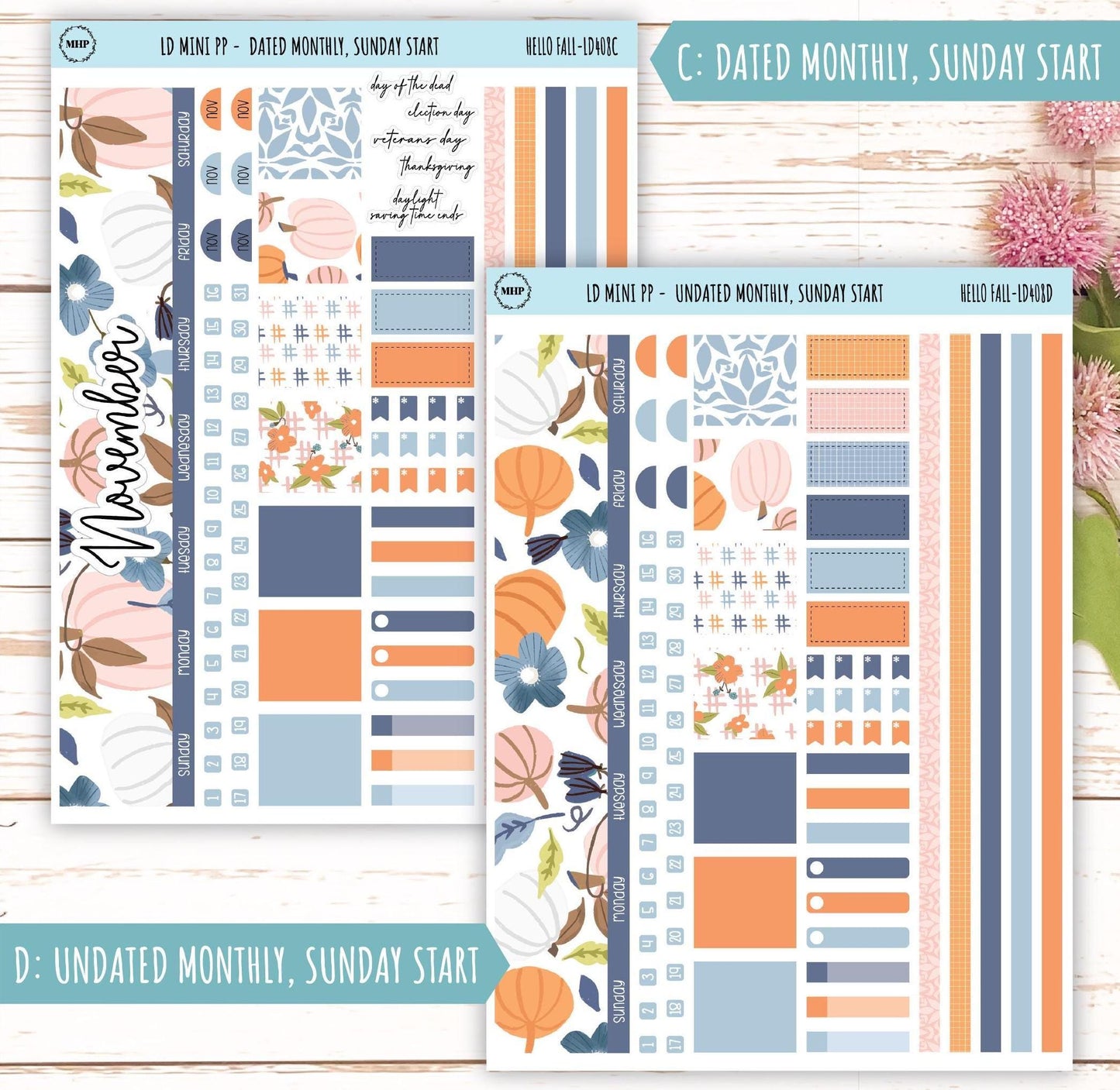 NOVEMBER Stickers for The Rose Small Laurel Denise Planner (Formerly Mini Project Planner) "Hello Fall" || LD408HF