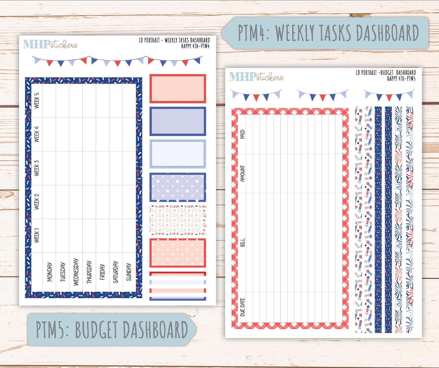 JULY 2025 Stickers for The Scout Laurel Denise Planner (formerly Portrait Planner). "Happy 4th" || PTH4