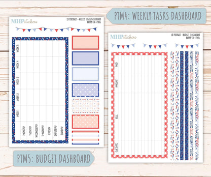 JULY 2025 Stickers for The Scout Laurel Denise Planner (formerly Portrait Planner). "Happy 4th" || PTH4