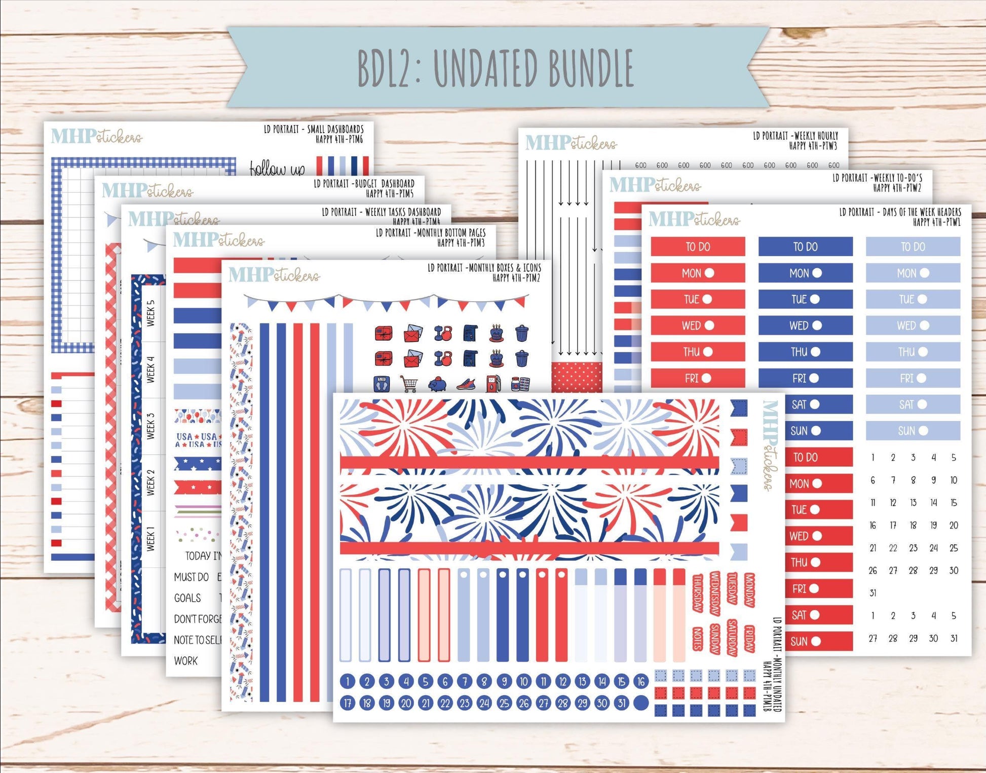 JULY 2025 Stickers for The Scout Laurel Denise Planner (formerly Portrait Planner). "Happy 4th" || PTH4