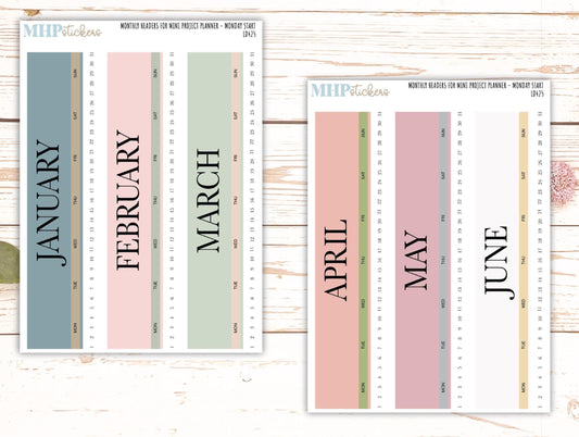 Neutral Color Monthly Headers Set for Laurel Denise small 4-COLUMN (Formerly Mini Project Planner) || LD425