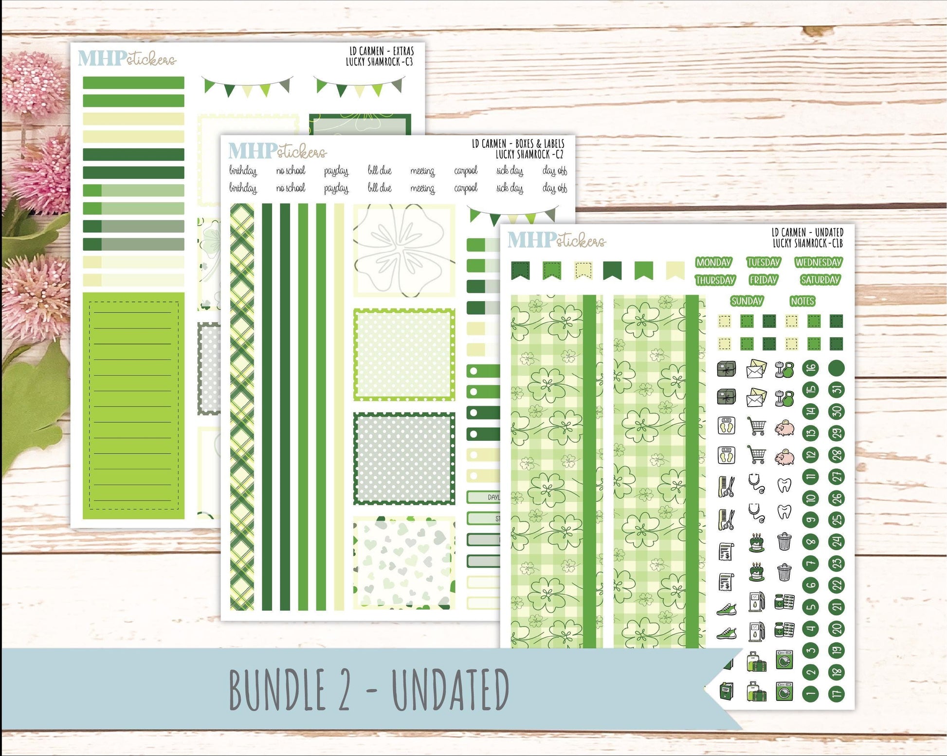 MARCH 2026 Stickers for The Carmen Laurel Denise Planner (Simply Month Planner). "Lucky Shamrock" || C