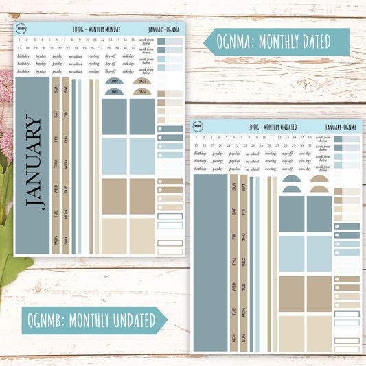 Neutral Color Stickers for Large size Horizontal & Vertical Laurel Denise Planner. (Formerly Original or Standar Size) JANUARY || OGNJAN