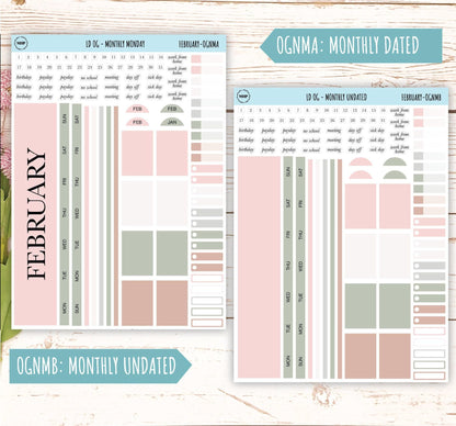 Neutral Color Stickers for Large size Horizontal & Vertical Laurel Denise Planner. (Formerly Original or Standar Size) FEBRUARY || OGNFEB