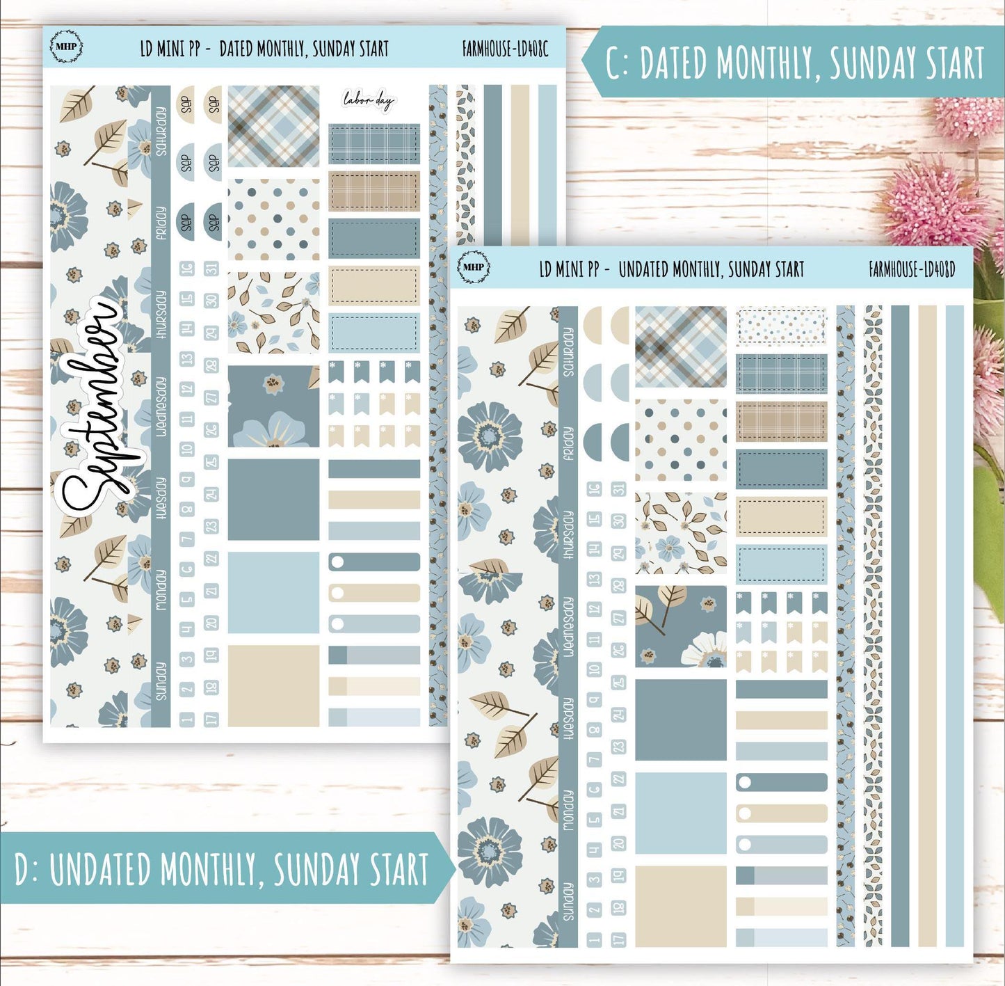 SEPTEMBER Stickers for The Rose Small Laurel Denise Planner (Formerly Mini Project Planner) "Farmhouse" || LD408FH