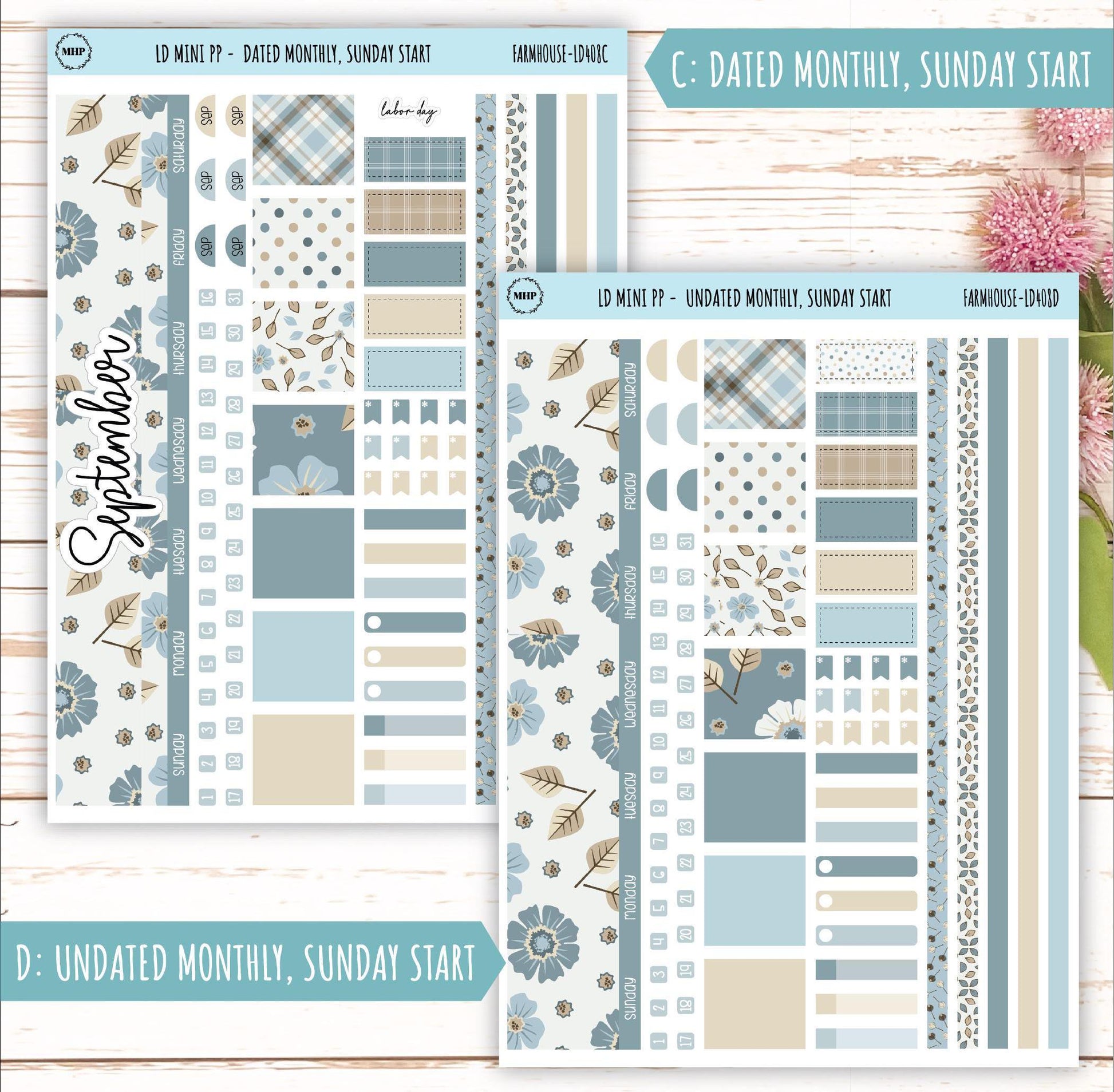 SEPTEMBER Stickers for The Rose Small Laurel Denise Planner (Formerly Mini Project Planner) "Farmhouse" || LD408FH