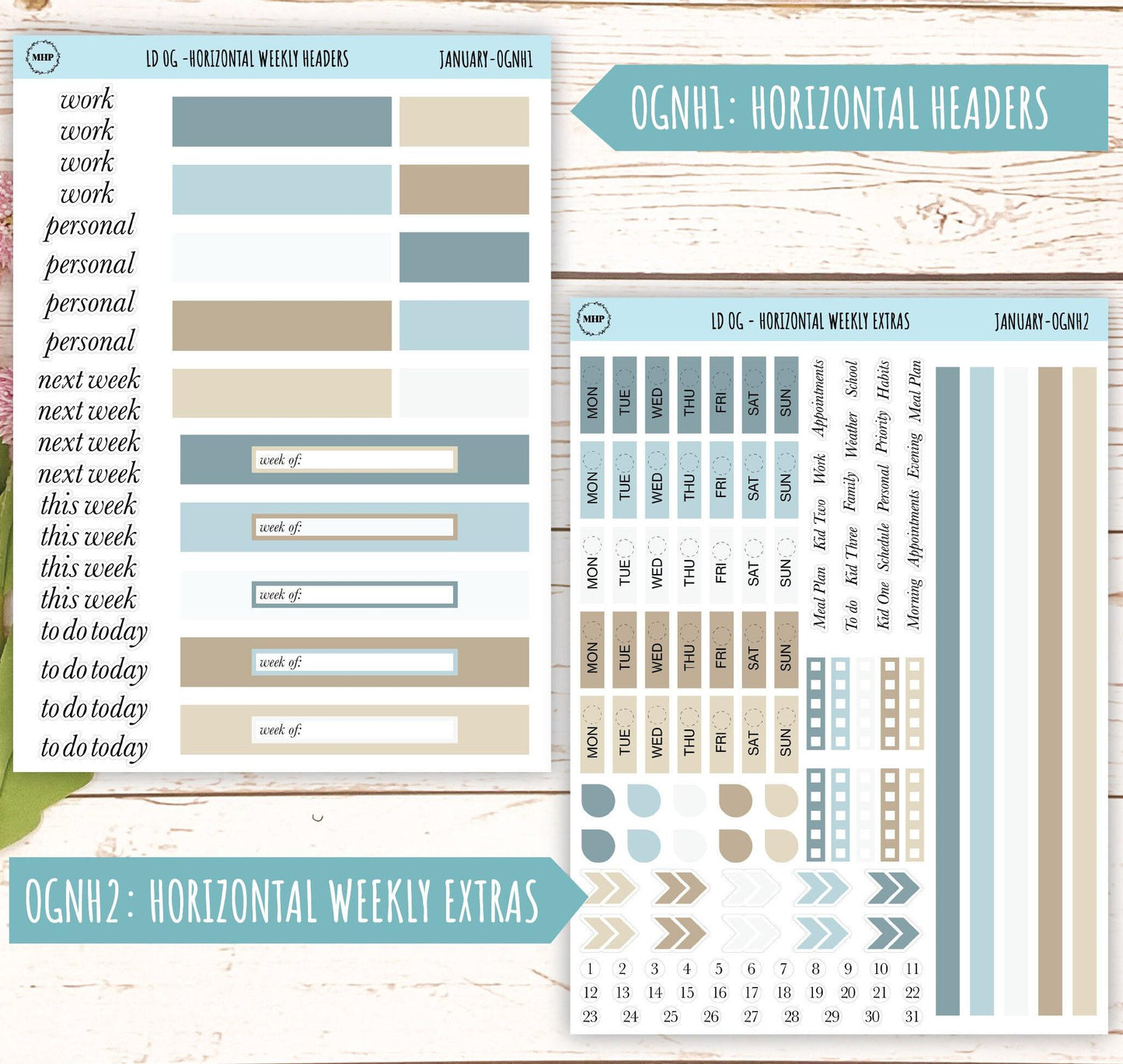 Neutral Color Stickers for Large size Horizontal & Vertical Laurel Denise Planner. (Formerly Original or Standar Size) JANUARY || OGNJAN
