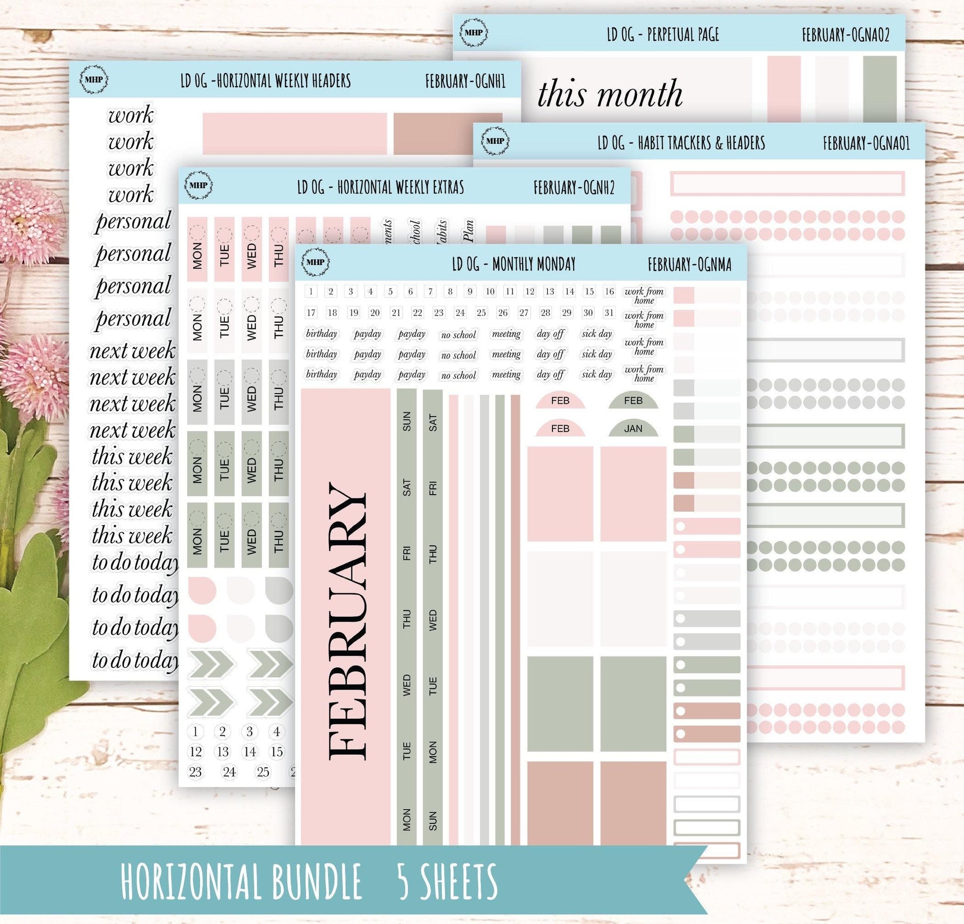 Neutral Color Stickers for Large size Horizontal & Vertical Laurel Denise Planner. (Formerly Original or Standar Size) FEBRUARY || OGNFEB