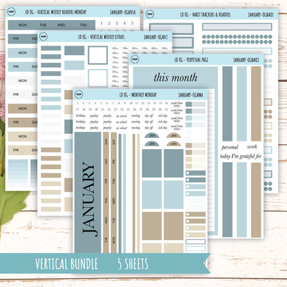 Neutral Color Stickers for Large size Horizontal & Vertical Laurel Denise Planner. (Formerly Original or Standar Size) JANUARY || OGNJAN