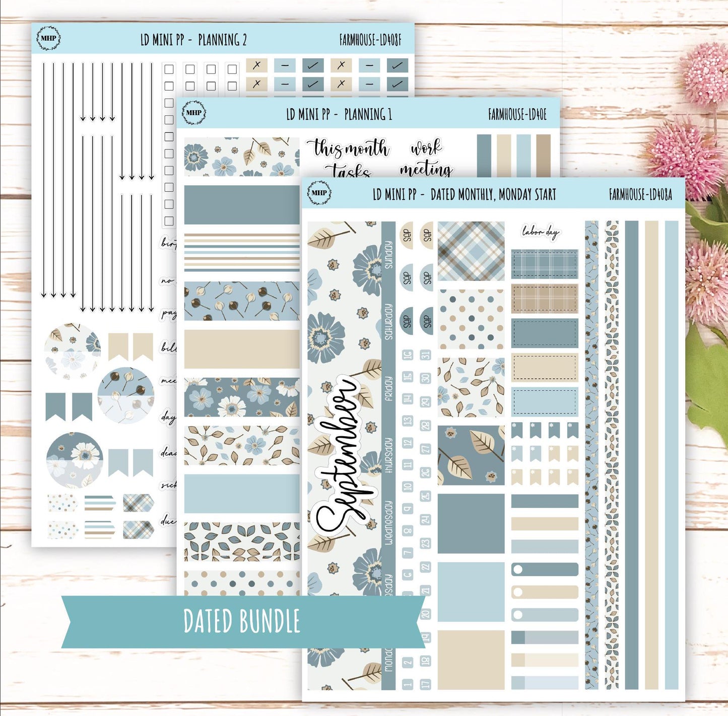 SEPTEMBER Stickers for The Rose Small Laurel Denise Planner (Formerly Mini Project Planner) "Farmhouse" || LD408FH