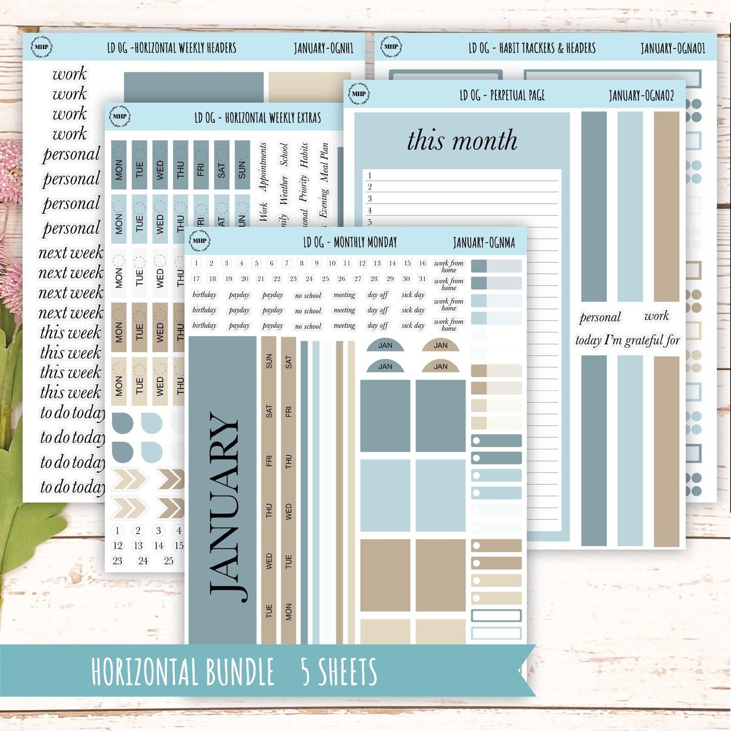 Neutral Color Stickers for Large size Horizontal & Vertical Laurel Denise Planner. (Formerly Original or Standar Size) JANUARY || OGNJAN