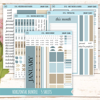 Neutral Color Stickers for Large size Horizontal & Vertical Laurel Denise Planner. (Formerly Original or Standar Size) JANUARY || OGNJAN