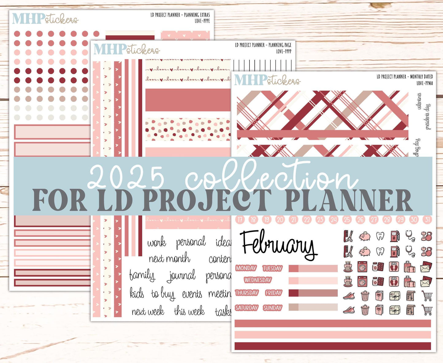 FEBRUARY Stickers for The Rose Large Laurel Denise Planner (Formerly Project Planner) "Love" || PPLV