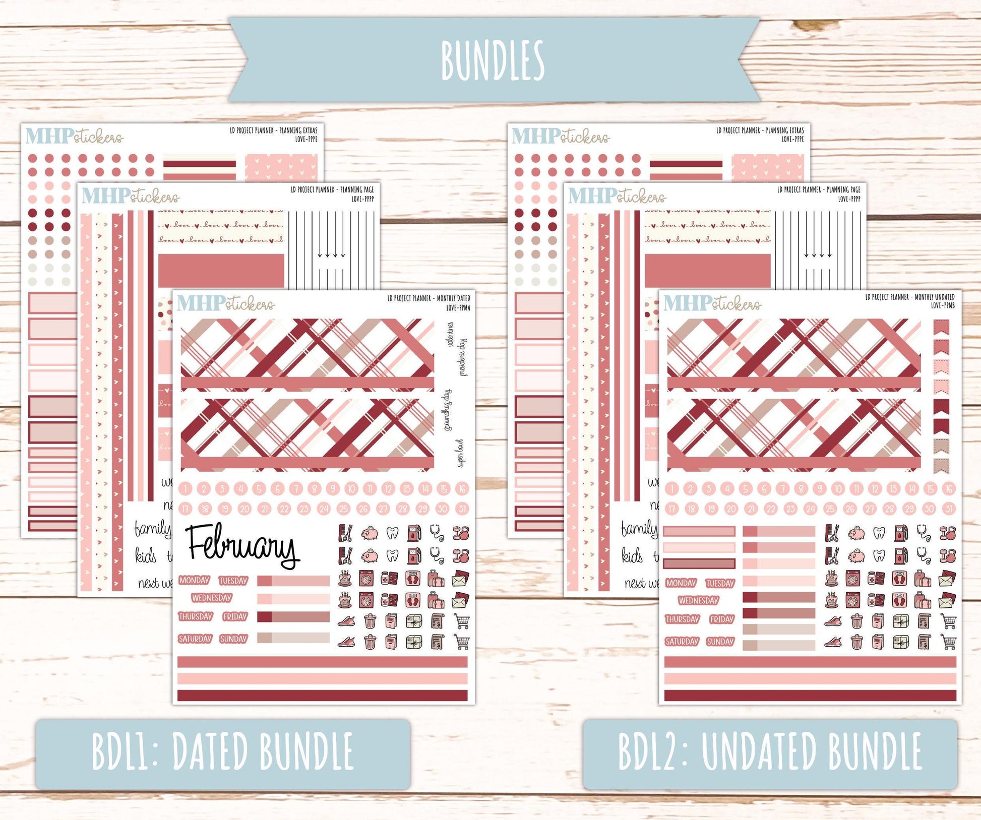 FEBRUARY Stickers for The Rose Large Laurel Denise Planner (Formerly Project Planner) "Love" || PPLV