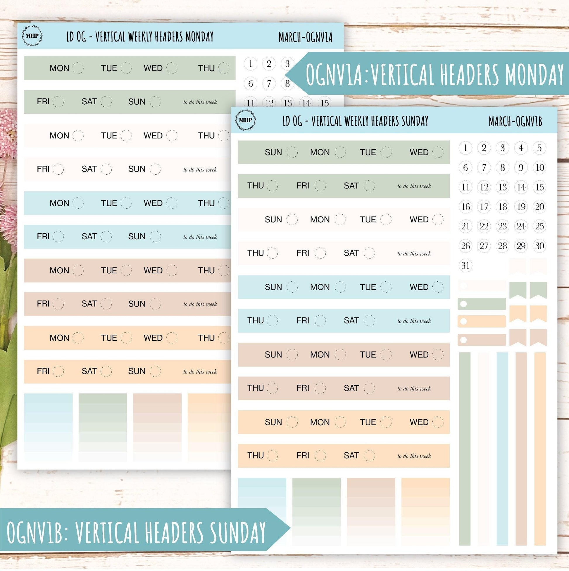 Neutral Color Stickers for Large size Horizontal & Vertical Laurel Denise Planner. (Formerly Original or Standar Size) MARCH || OGNMAR