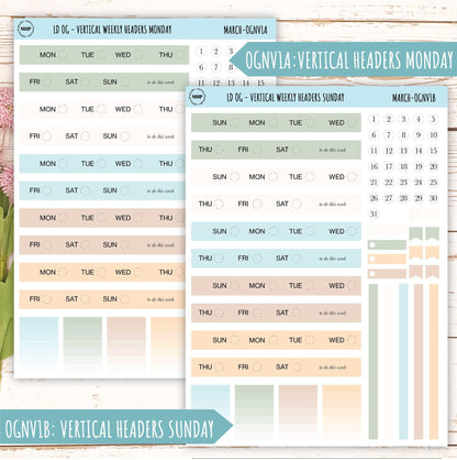 Neutral Color Stickers for Large size Horizontal & Vertical Laurel Denise Planner. (Formerly Original or Standar Size) MARCH || OGNMAR