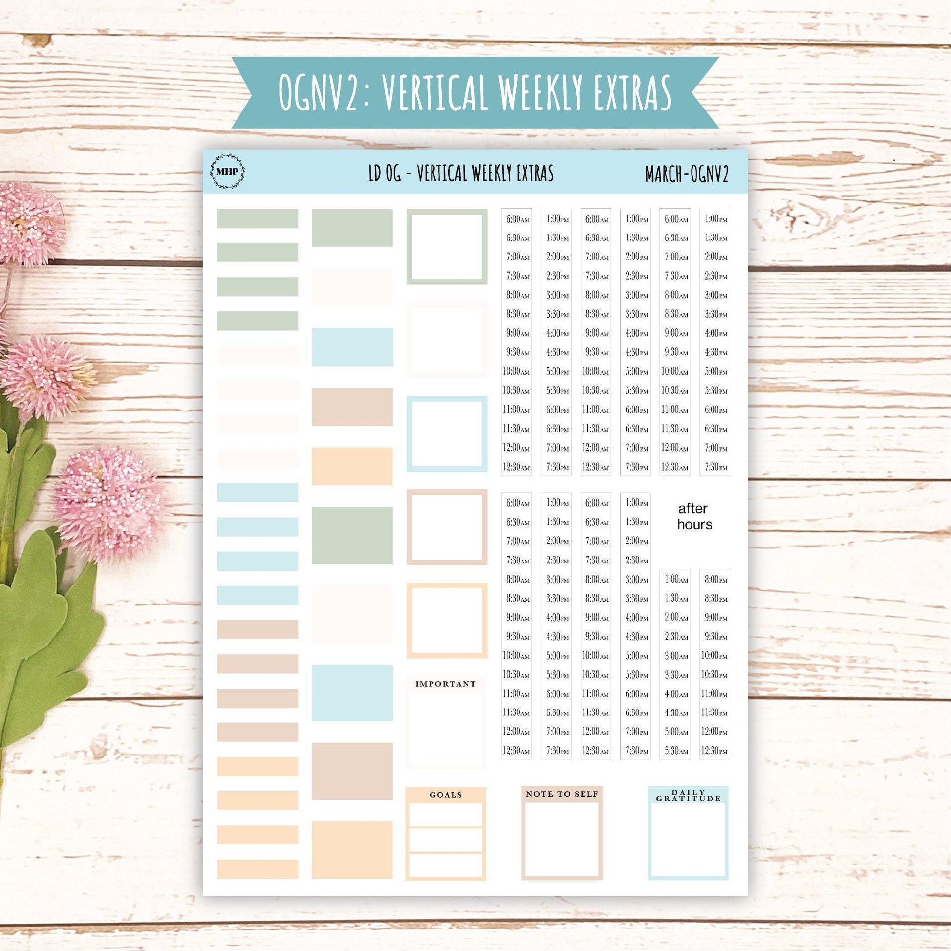 Neutral Color Stickers for Large size Horizontal & Vertical Laurel Denise Planner. (Formerly Original or Standar Size) MARCH || OGNMAR