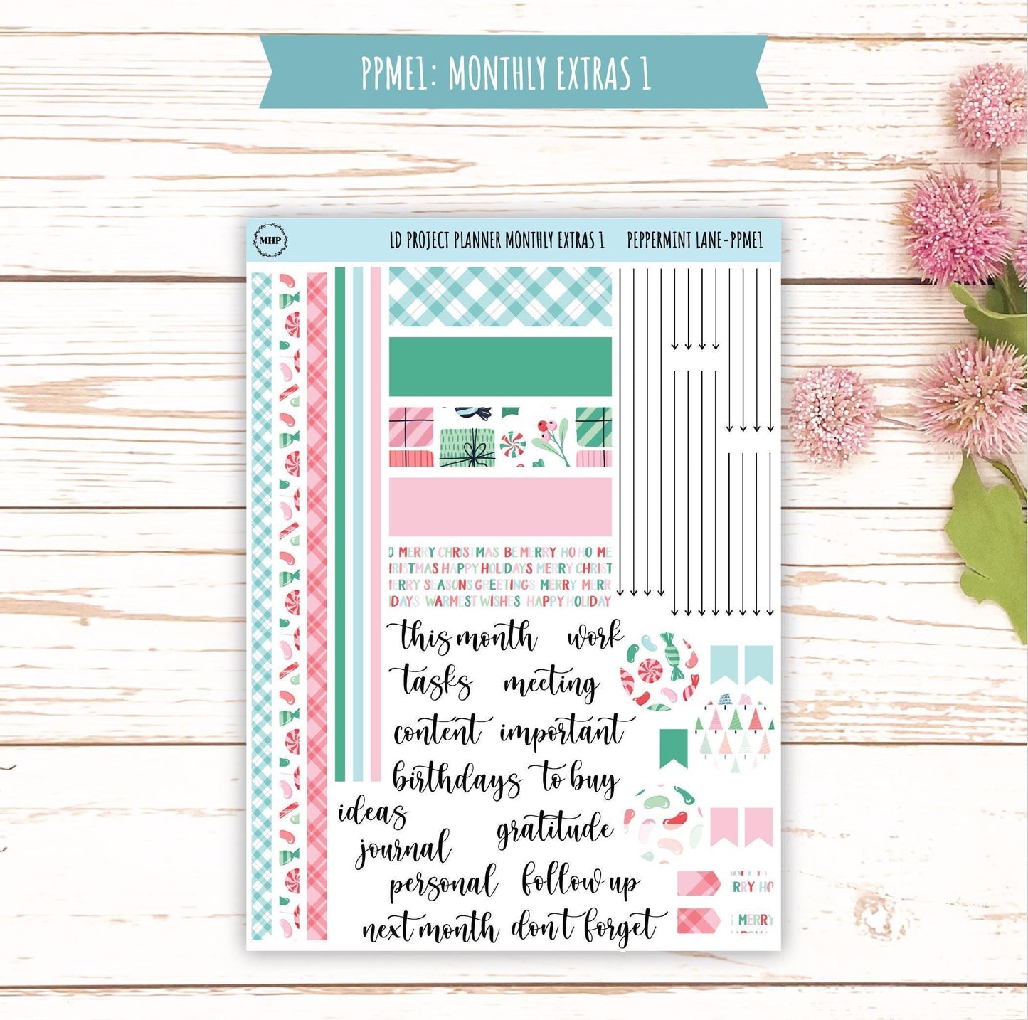DECEMBER Stickers for The Rose Large Laurel Denise Planner (Formerly Project Planner) "Peppermint Lane" || PPPL
