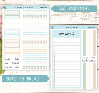 Neutral Color Stickers for Large size Horizontal & Vertical Laurel Denise Planner. (Formerly Original or Standar Size) MARCH || OGNMAR