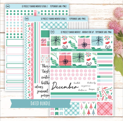 DECEMBER Stickers for The Rose Large Laurel Denise Planner (Formerly Project Planner) "Peppermint Lane" || PPPL