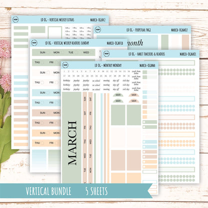 Neutral Color Stickers for Large size Horizontal & Vertical Laurel Denise Planner. (Formerly Original or Standar Size) MARCH || OGNMAR