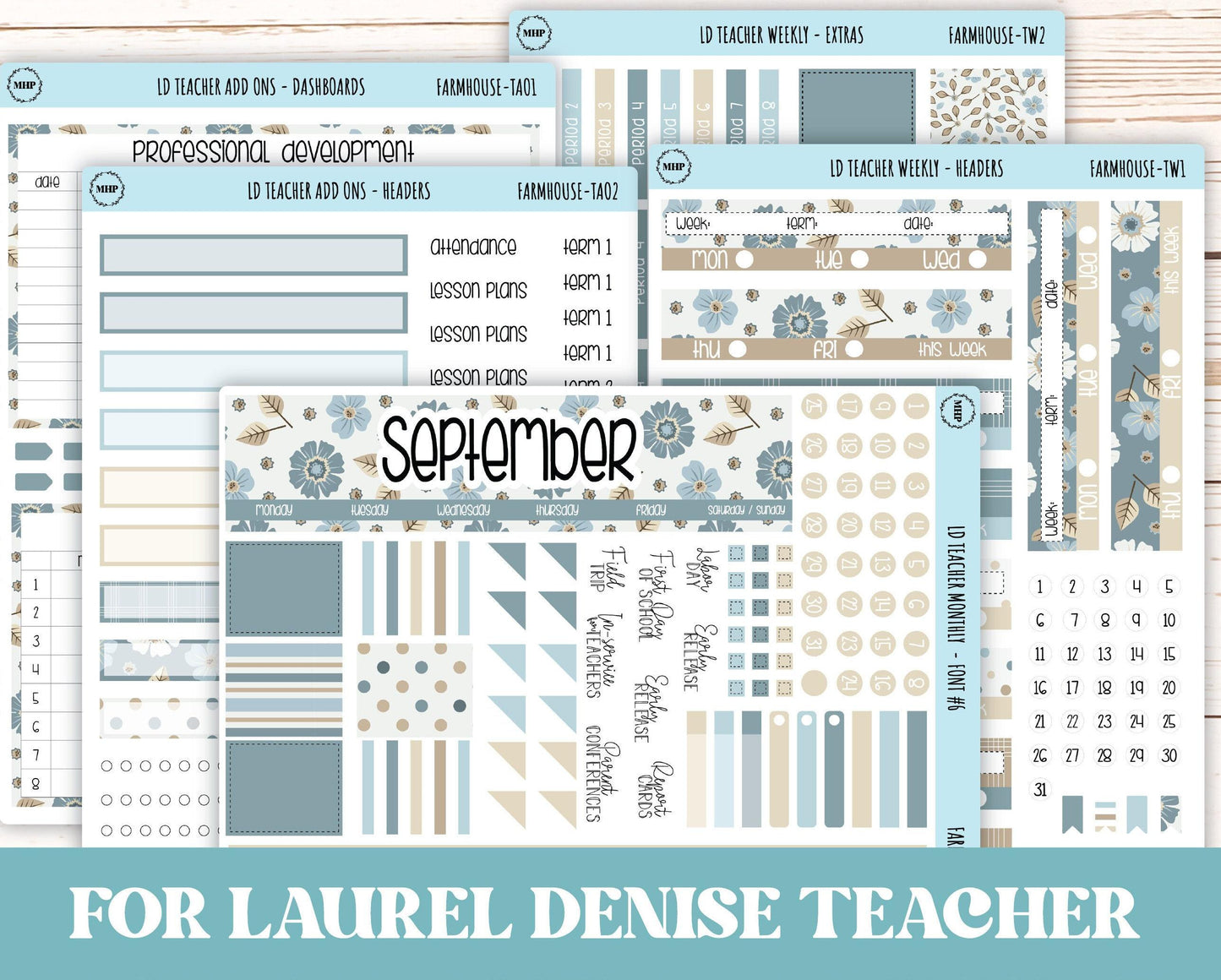 SEPTEMBER Stickers for The Valerie Laurel Denise Planner (Formerly Teacher Planner) "Farmhouse" || TFH