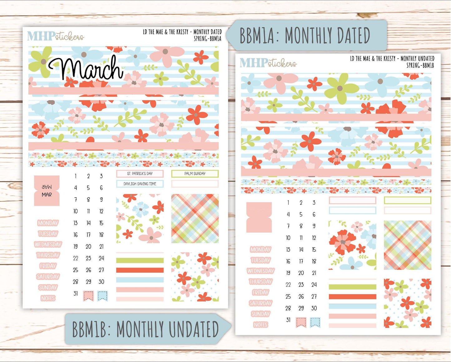 MARCH 2026 Stickers for the Mae & Kristy Laurel Denise Planners (Book Bound Planner) "Spring" || BB