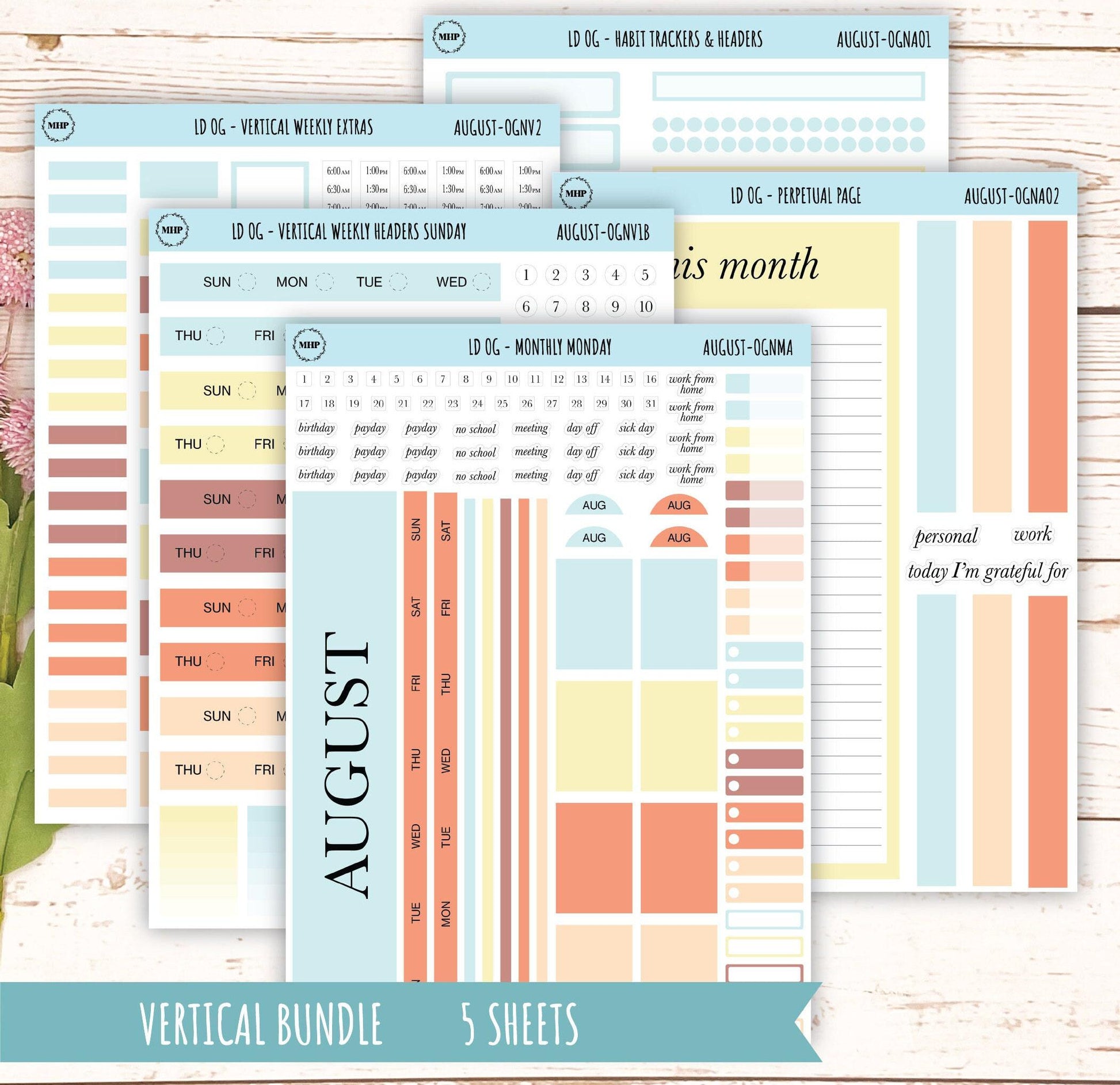 Neutral Color Stickers for Large size Horizontal & Vertical Laurel Denise Planner. (Formerly Original or Standar Size) AUGUST || OGNAUG