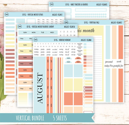 Neutral Color Stickers for Large size Horizontal & Vertical Laurel Denise Planner. (Formerly Original or Standar Size) AUGUST || OGNAUG