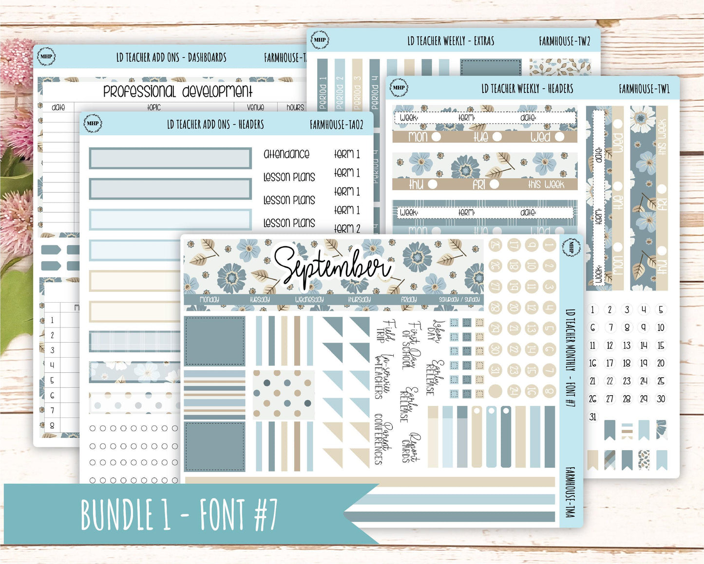 SEPTEMBER Stickers for The Valerie Laurel Denise Planner (Formerly Teacher Planner) "Farmhouse" || TFH