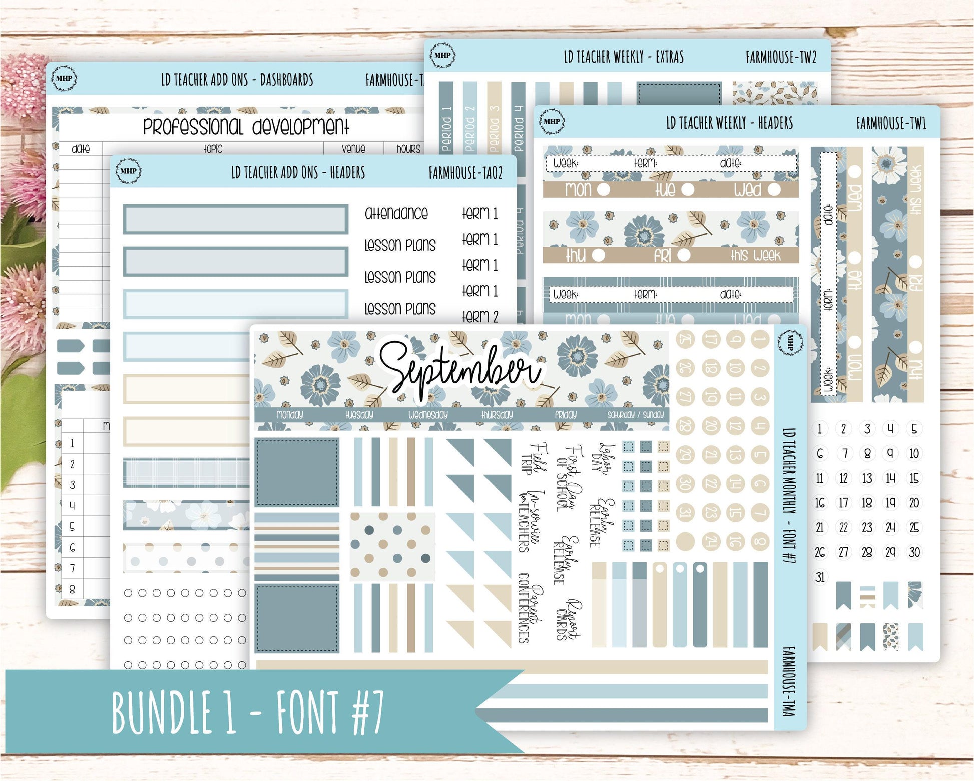 SEPTEMBER Stickers for The Valerie Laurel Denise Planner (Formerly Teacher Planner) "Farmhouse" || TFH