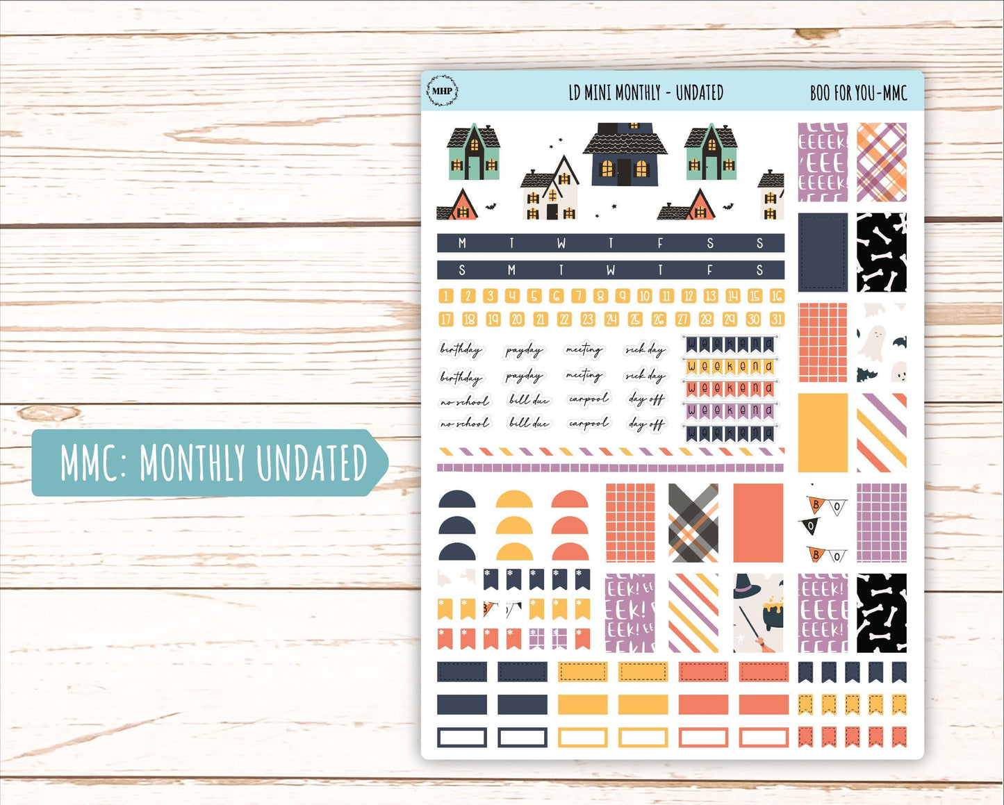 October Stickers for Small Horizontal & Vertical Laurel Denise Planners. (Formerly Mini Planner) "Boo to Your" || MBY