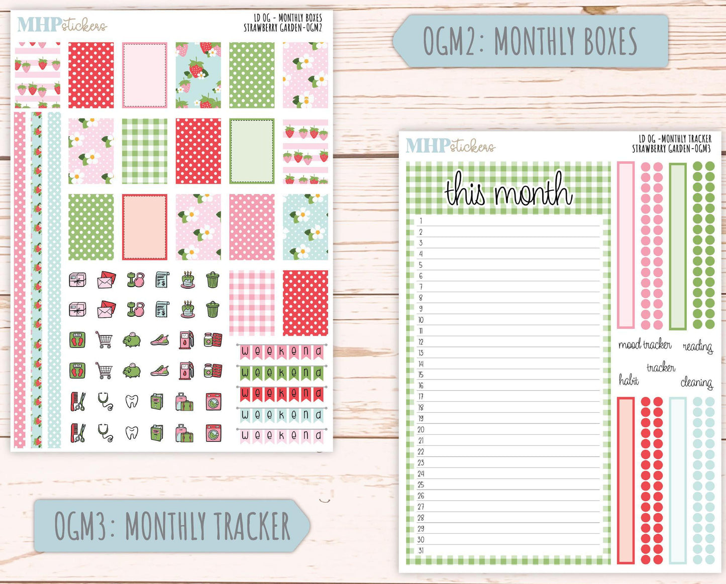 MAY 2025 Stickers for Large size Horizontal & Vertical Laurel Denise Planners. (Formerly Original Size) "Strawberry Garden" || OGSG