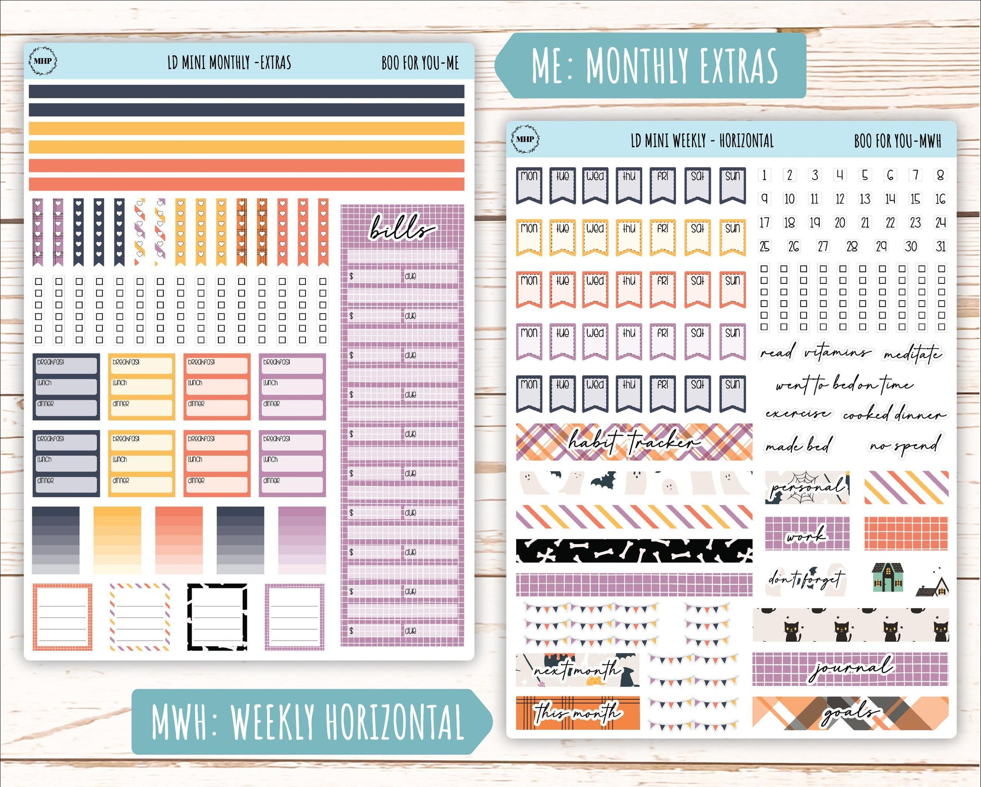 October Stickers for Small Horizontal & Vertical Laurel Denise Planners. (Formerly Mini Planner) "Boo to Your" || MBY